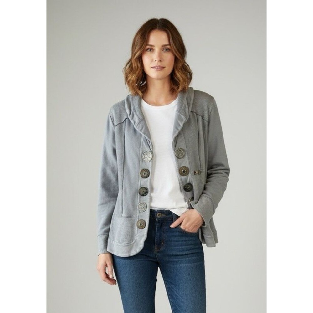 Neon Buddha NEW womens gray boho unique artsy button crop cotton jacket Medium